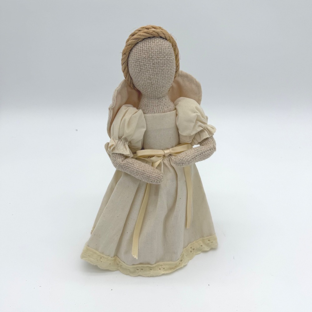 Handmade Vintage Primitive Angel Tree Topper Folk Art Cream Christmas Decor 10"